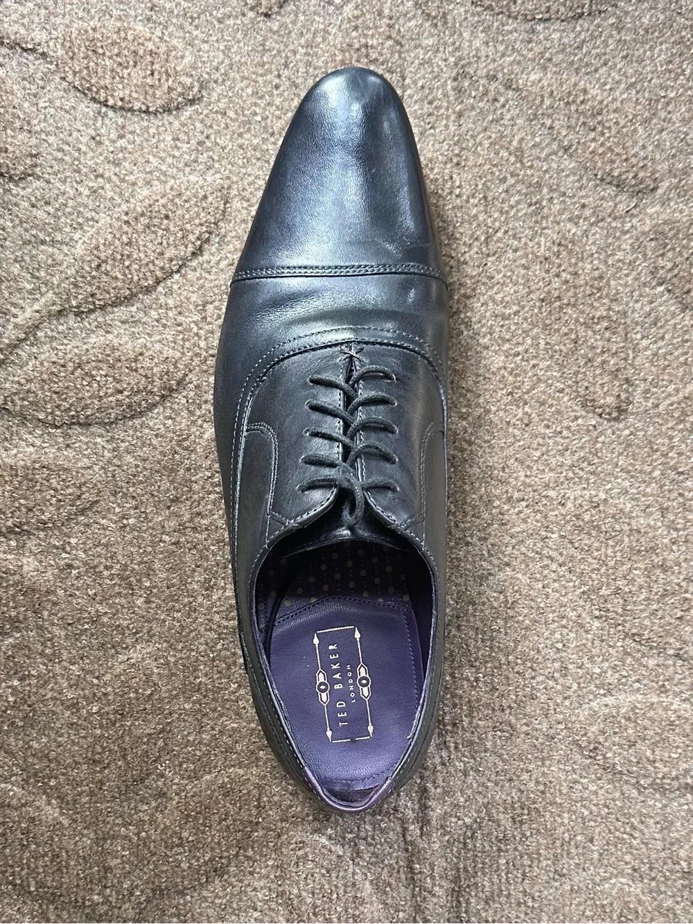 Ted Baker Men's Black Leather Cap-Toe Oxford Roggr 2 Size 8 1/2 (41)